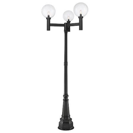 Z-Lite Laurent Outdoor Post Mounted Fixture, 3-Light, 39 In.W x 107.5 In.H, Black/Clear Seedy 599BP3-564P-BK